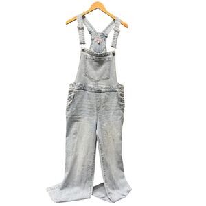 Juicy Couture Overalls Wide‎ Leg Womens Large Blue Denim Light Wash Logo Front